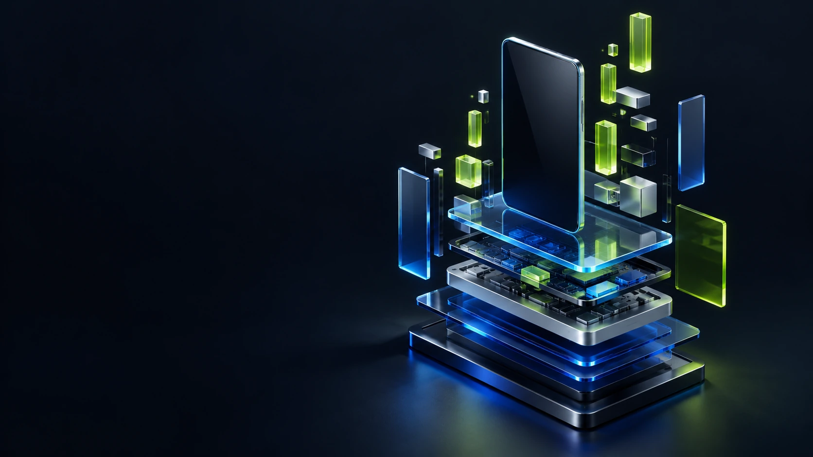 3D-иллюстрация построения продукта из слоёв